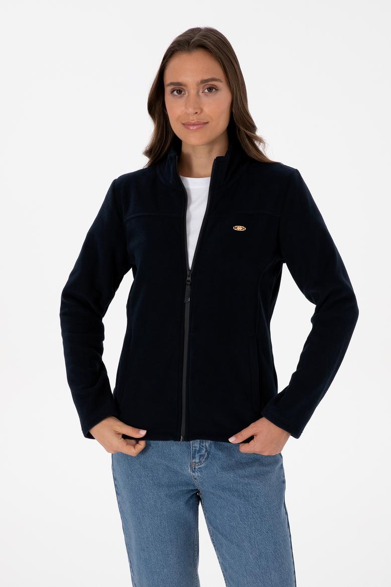 Kadın Lacivert Fermuarlı Dik Yaka Polar Sweatshirt