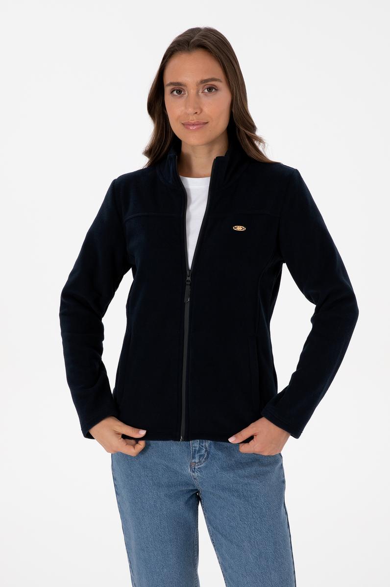 Kadın Lacivert Fermuarlı Dik Yaka Polar Sweatshirt