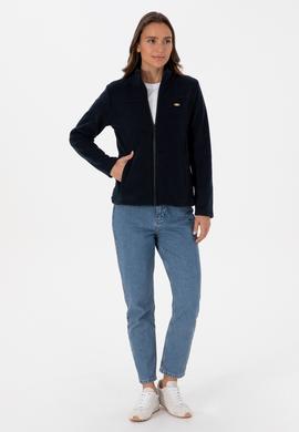 Kadın Lacivert Fermuarlı Dik Yaka Polar Sweatshirt - 50316729039