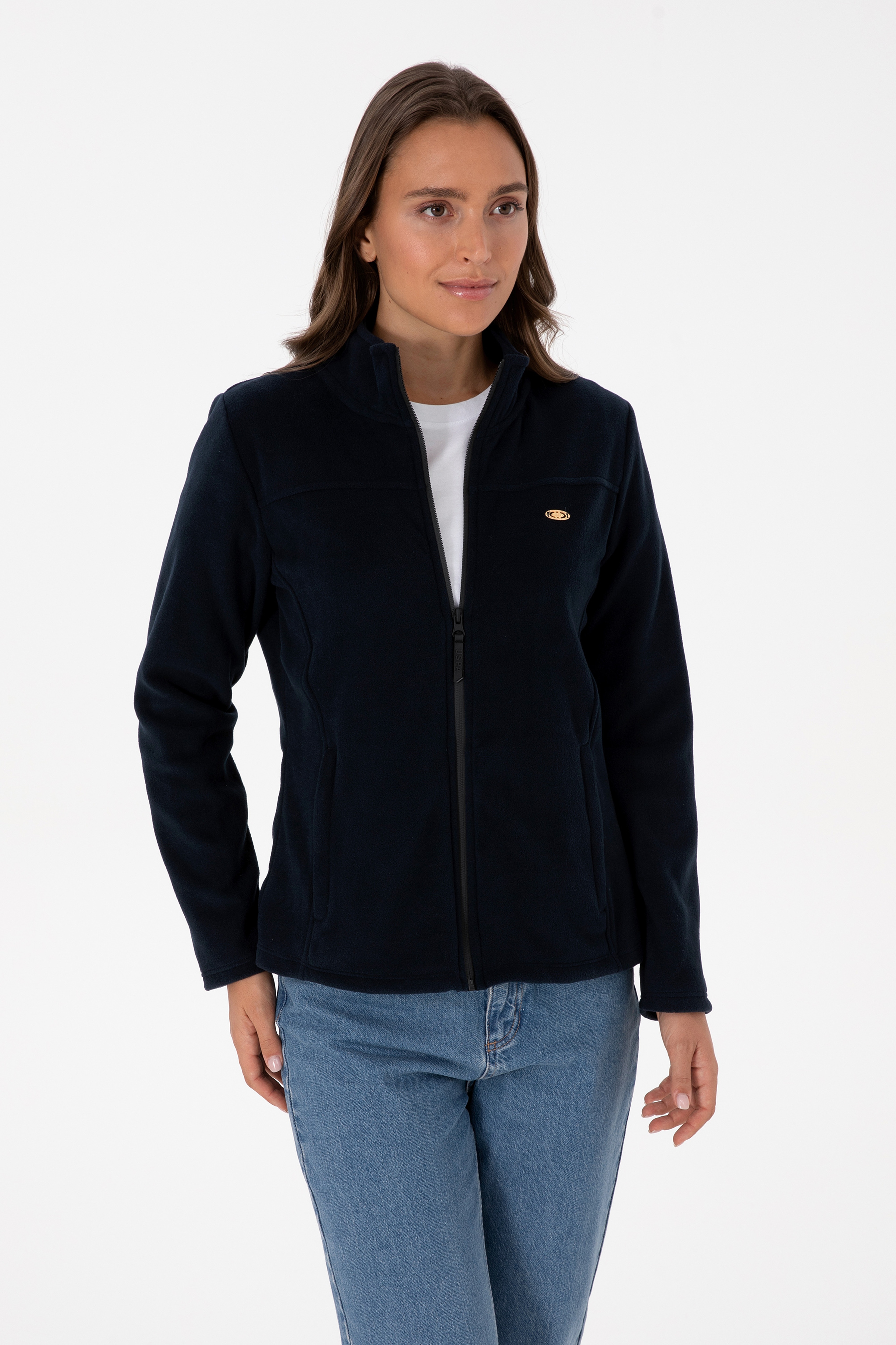 Kadın Lacivert Fermuarlı Dik Yaka Polar Sweatshirt - Image 3