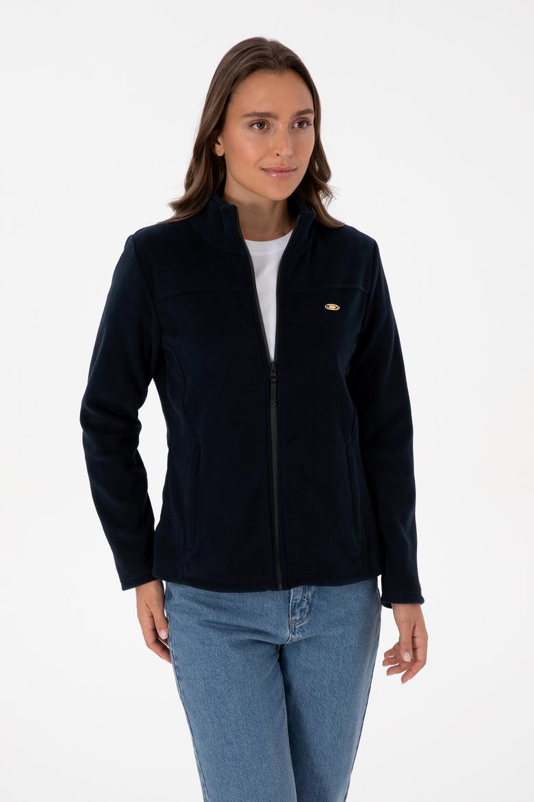 Kadın Lacivert Fermuarlı Dik Yaka Polar Sweatshirt - 50316729039