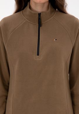 Kadın Haki Fermuarlı Dik Yaka Polar Sweatshirt - 50316714053