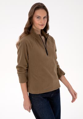 Kadın Haki Fermuarlı Dik Yaka Polar Sweatshirt - 50316714053