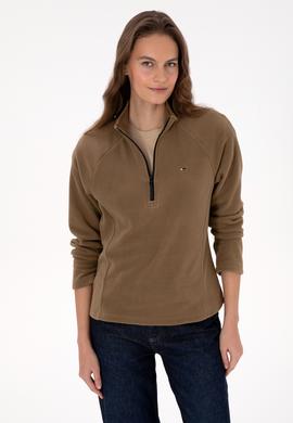 Kadın Haki Fermuarlı Dik Yaka Polar Sweatshirt - 50316714053