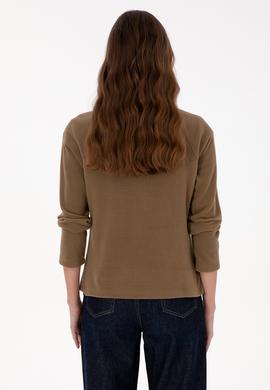 Kadın Haki Fermuarlı Dik Yaka Polar Sweatshirt - 50316714053