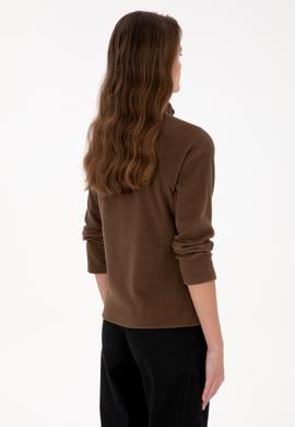 Kadın Kahverengi Fermuarlı Dik Yaka Polar Sweatshirt - 50316714044