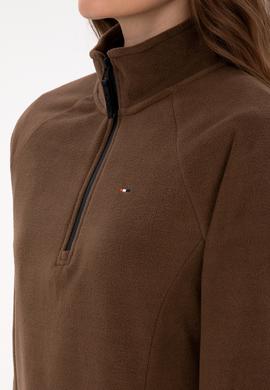 Kadın Kahverengi Fermuarlı Dik Yaka Polar Sweatshirt - 50316714044