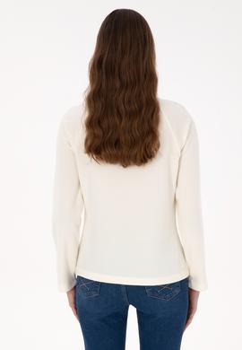 Kadın Krem Fermuarlı Dik Yaka Polar Sweatshirt - 50316714078