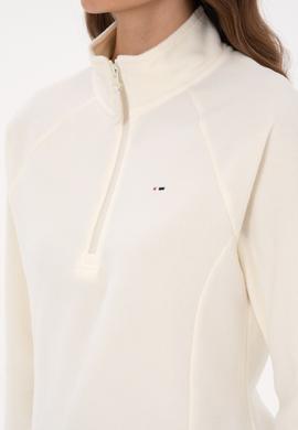 Kadın Krem Fermuarlı Dik Yaka Polar Sweatshirt - 50316714078