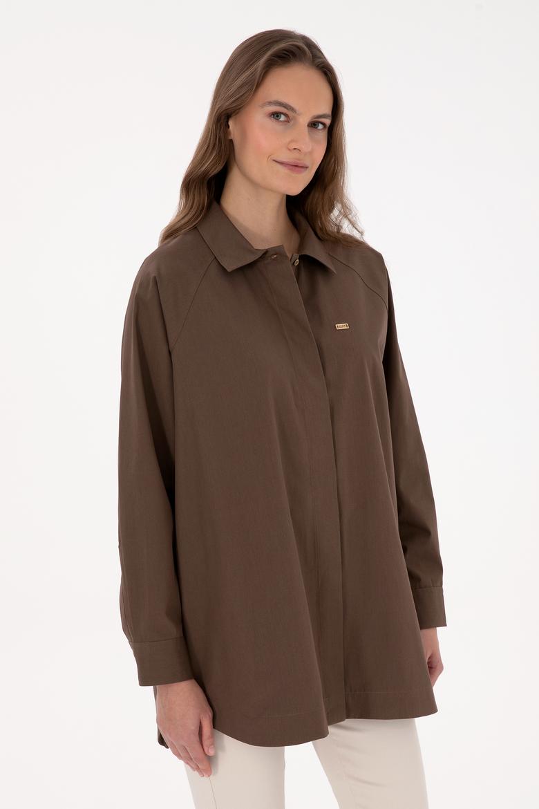 Kadın Kahverengi Uzun Kollu Gömlek - 50316399022