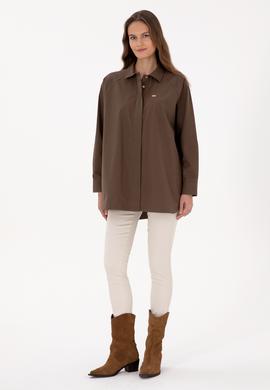 Kadın Kahverengi Uzun Kollu Gömlek - 50316399022