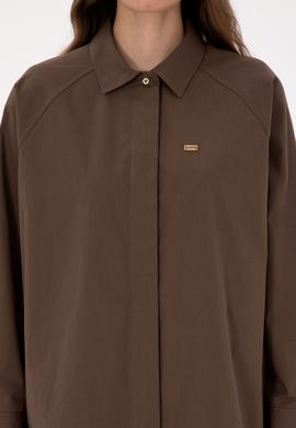 Kadın Kahverengi Uzun Kollu Gömlek - 50316399022