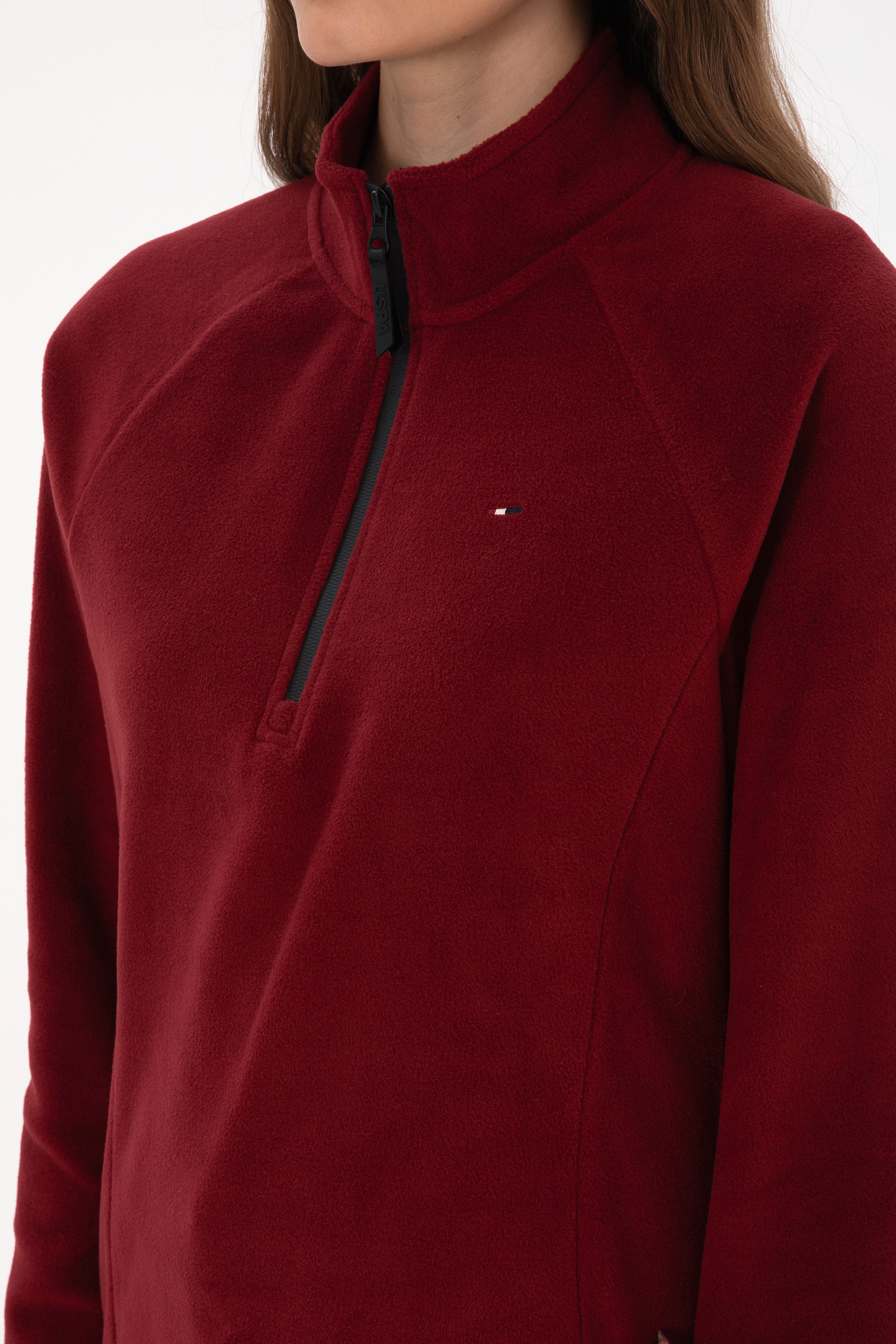 Kadın Bordo Fermuarlı Dik Yaka Polar Sweatshirt - Image 7