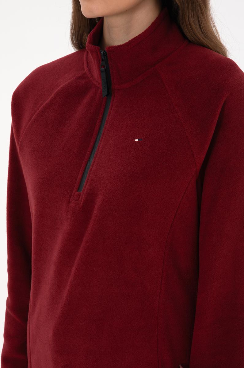 Kadın Bordo Fermuarlı Dik Yaka Polar Sweatshirt