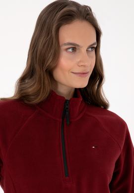 Kadın Bordo Fermuarlı Dik Yaka Polar Sweatshirt - 50316714069
