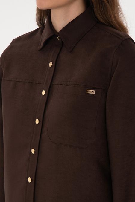 Kadın Kahverengi Uzun Kollu Gömlek