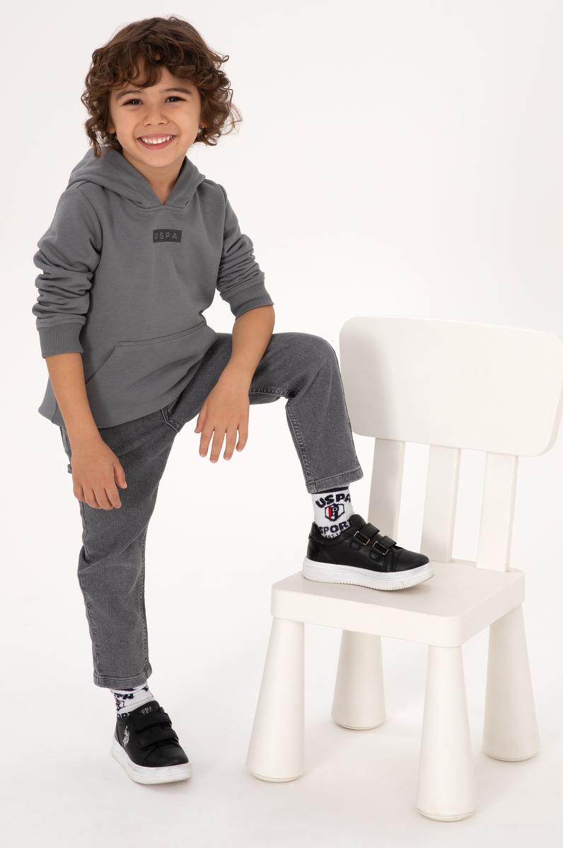Erkek Çocuk Gri Kapüşonlu Sweatshirt