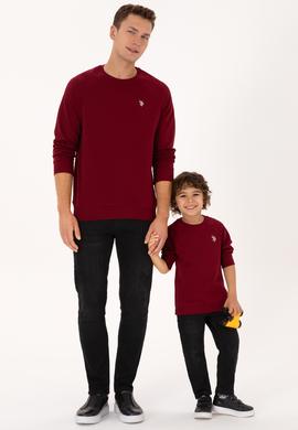 Erkek Regular Fit Bisiklet Yaka Bordo İnce Basic Sweatshirt - 50313752027