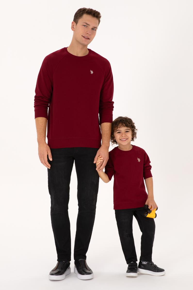 Erkek Regular Fit Bisiklet Yaka Bordo İnce Basic Sweatshirt