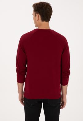 Erkek Regular Fit Bisiklet Yaka Bordo İnce Basic Sweatshirt - 50313752027