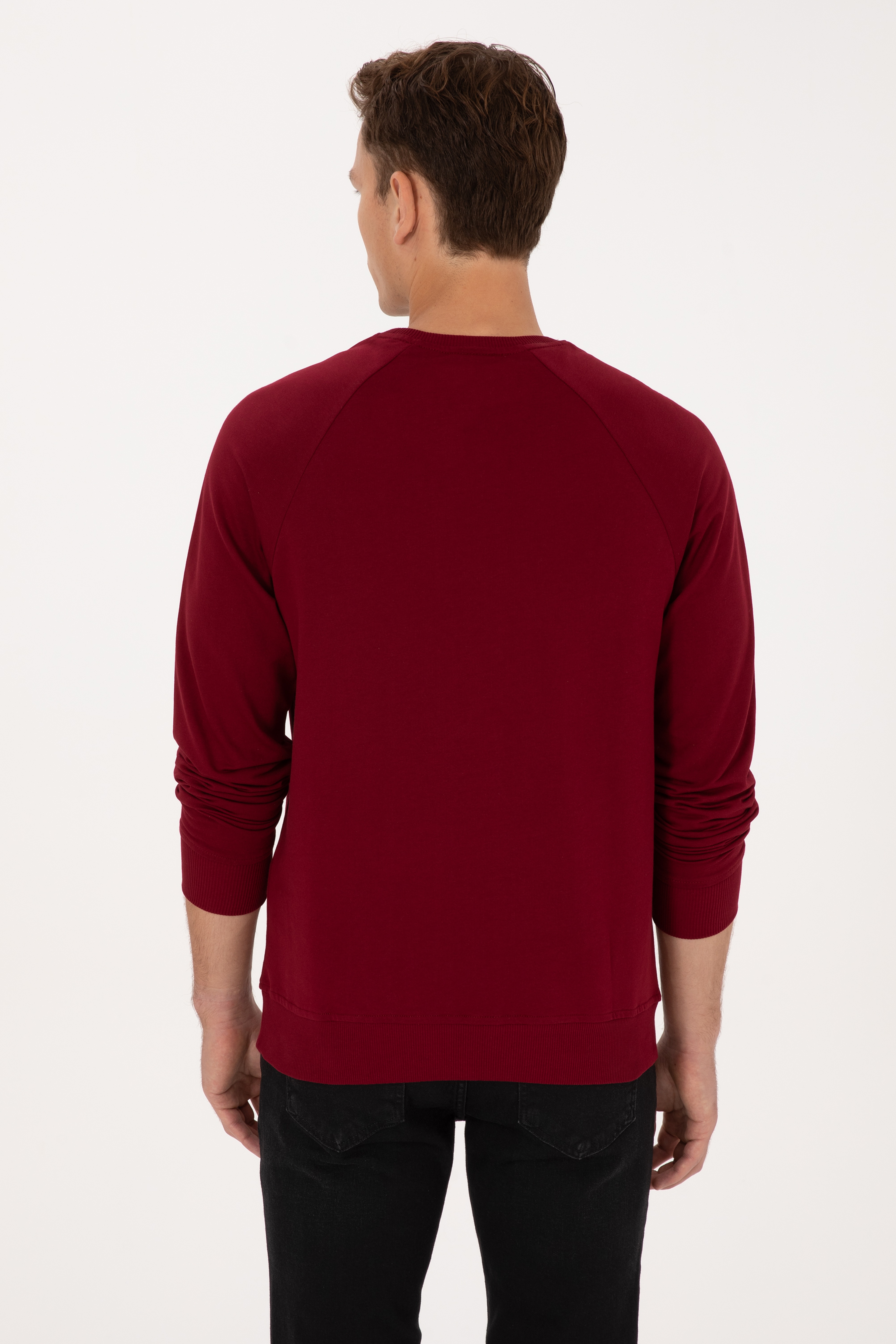 Erkek Regular Fit Bisiklet Yaka Bordo İnce Basic Sweatshirt - Image 5