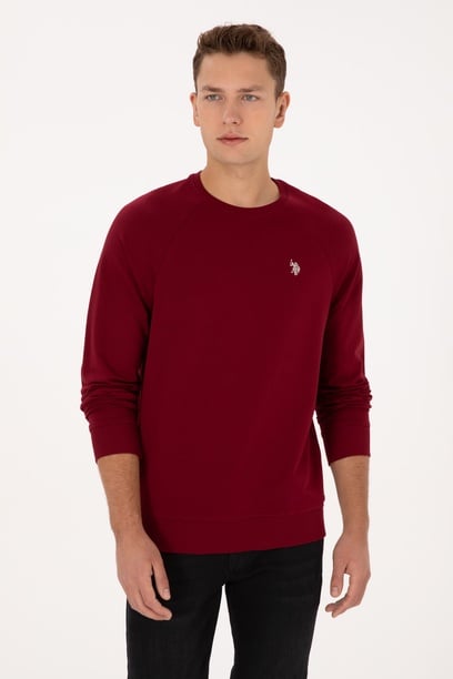 Erkek Regular Fit Bisiklet Yaka Bordo İnce Basic Sweatshirt