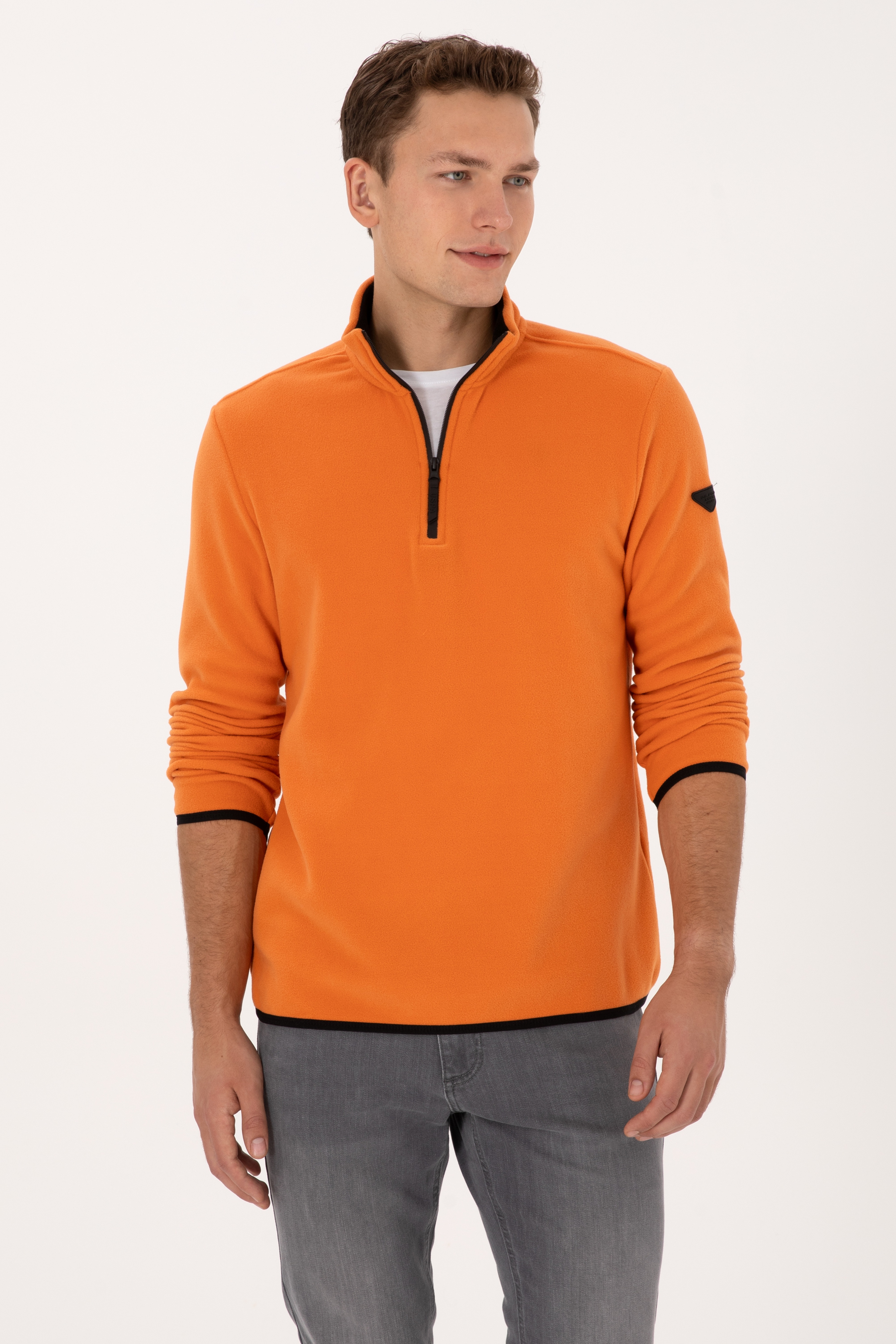 Erkek Regular Fit Bakır Polar Yarım Fermuarlı Basic Sweatshirt - Image 3