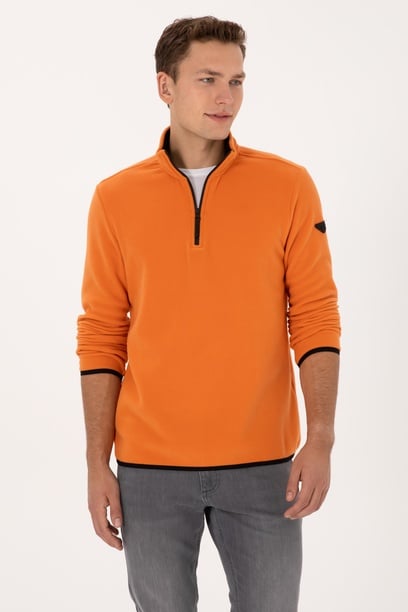 Erkek Regular Fit Bakır Polar Yarım Fermuarlı Basic Sweatshirt