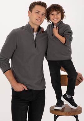 Erkek Regular Fit Gri Polar Yarım Fermuarlı Basic Sweatshirt - 50313777067