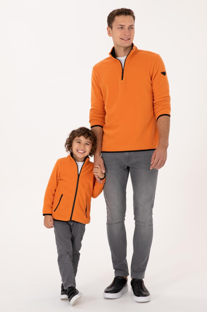 Erkek Regular Fit Bakır Polar Yarım Fermuarlı Basic Sweatshirt