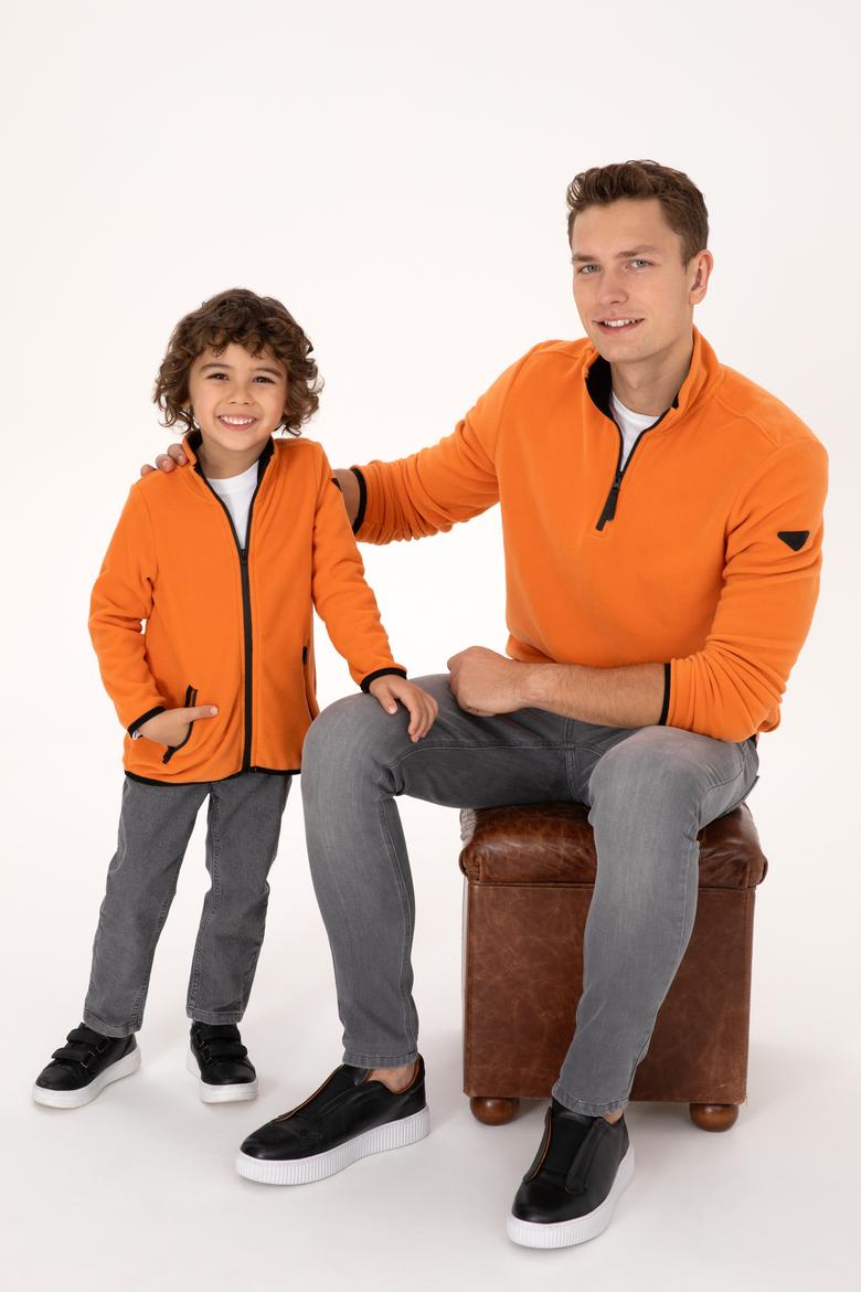 Erkek Regular Fit Bakır Polar Yarım Fermuarlı Basic Sweatshirt