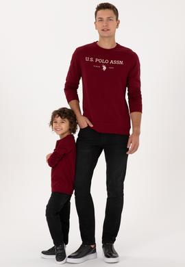 Erkek Regular Fit Bisiklet Yaka Bordo İnce Basic Sweatshirt - 50313743018