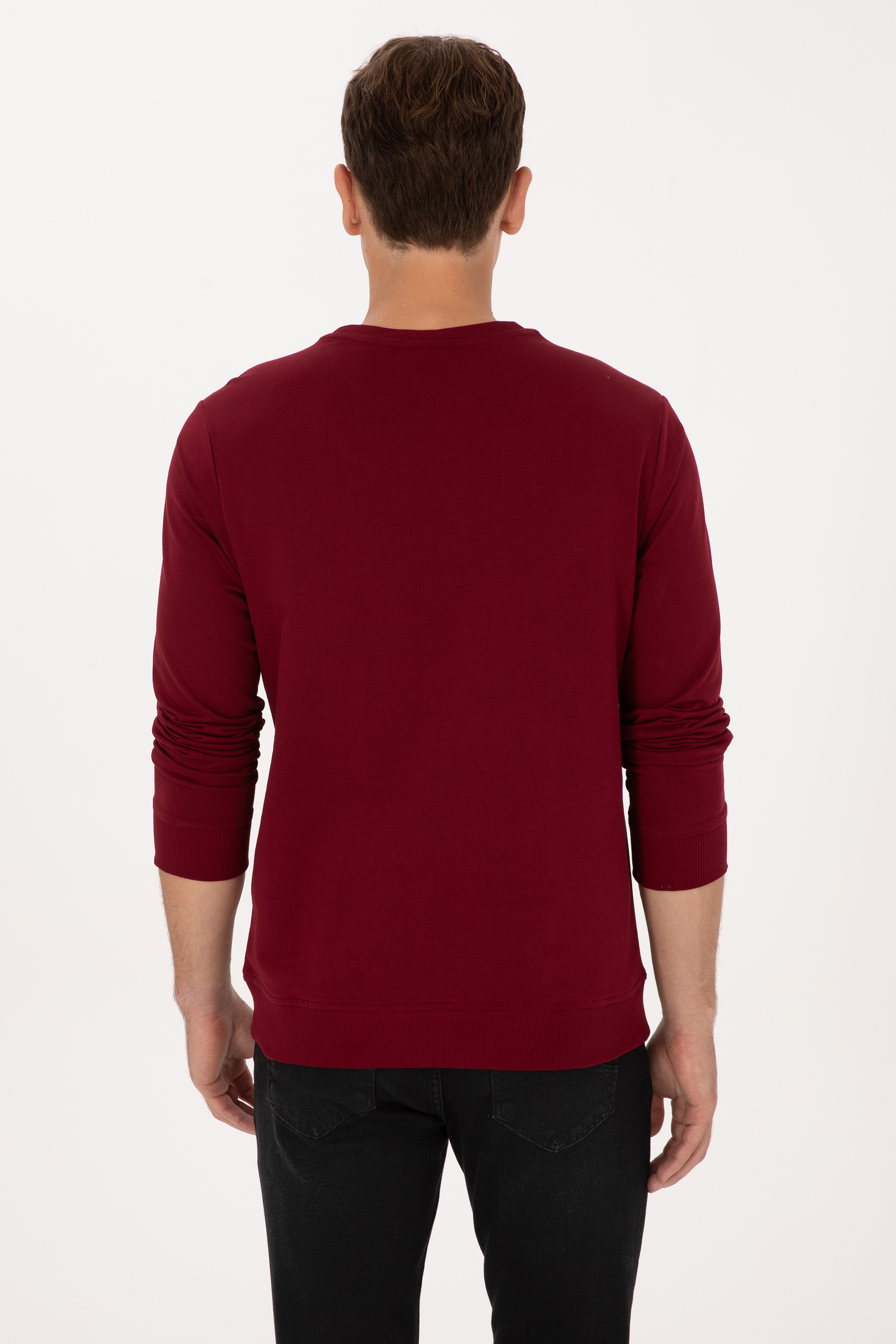 Erkek Regular Fit Bisiklet Yaka Bordo İnce Basic Sweatshirt - Image 5