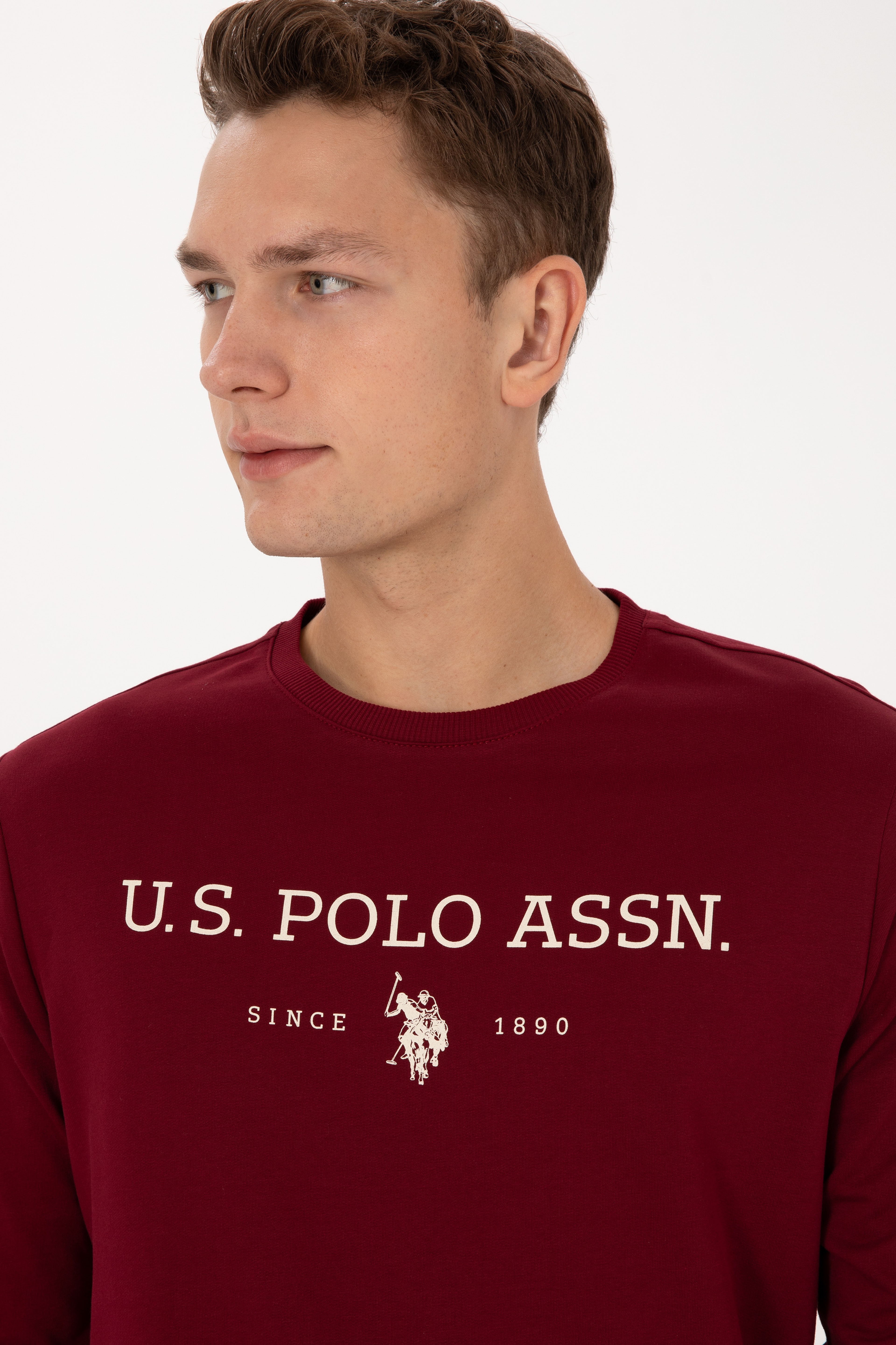 Erkek Regular Fit Bisiklet Yaka Bordo İnce Basic Sweatshirt - Image 2