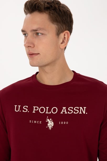 Erkek Regular Fit Bisiklet Yaka Bordo İnce Basic Sweatshirt