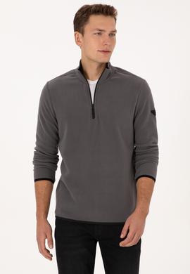 Erkek Regular Fit Gri Polar Yarım Fermuarlı Basic Sweatshirt - 50313777067