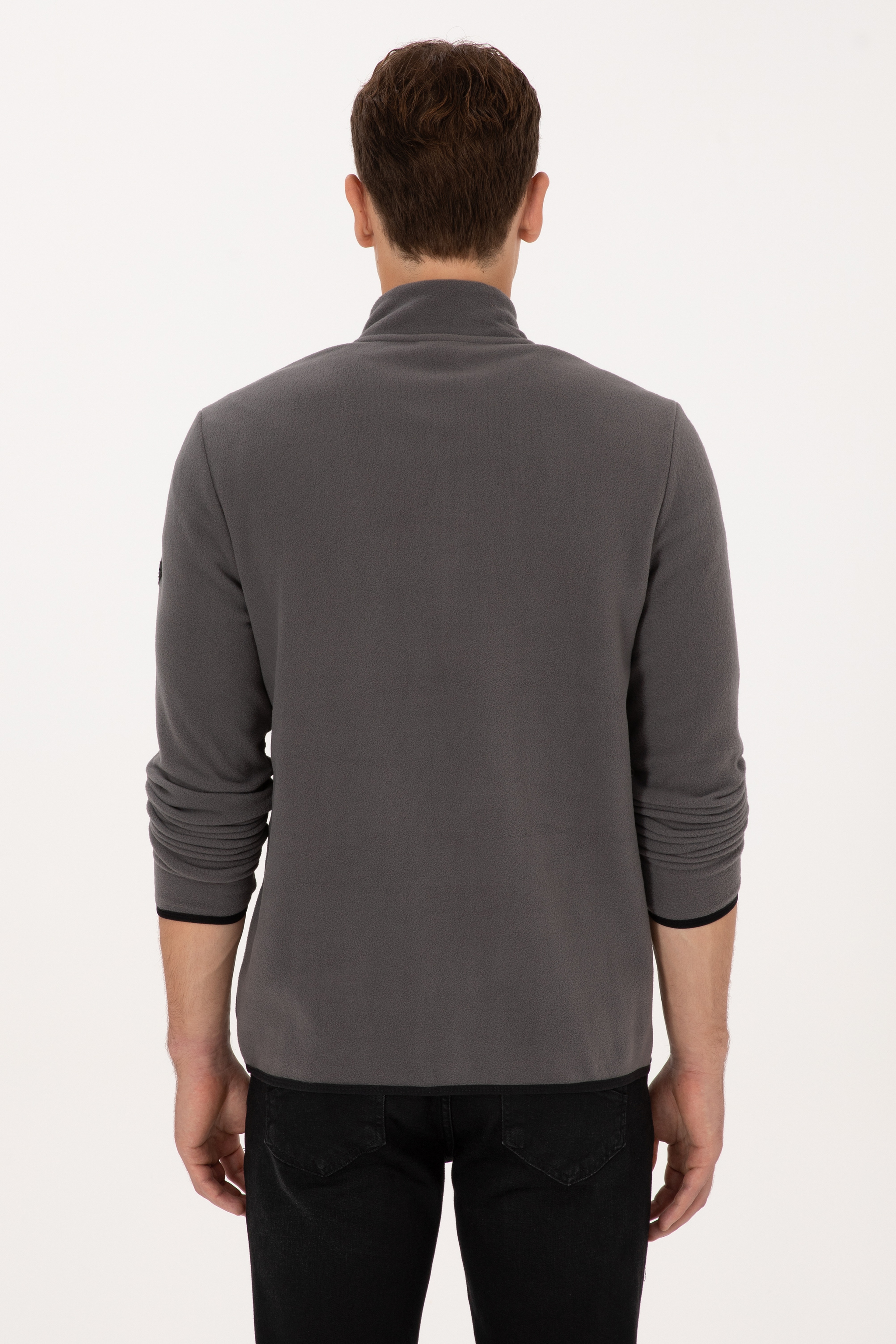 Erkek Regular Fit Gri Polar Yarım Fermuarlı Basic Sweatshirt