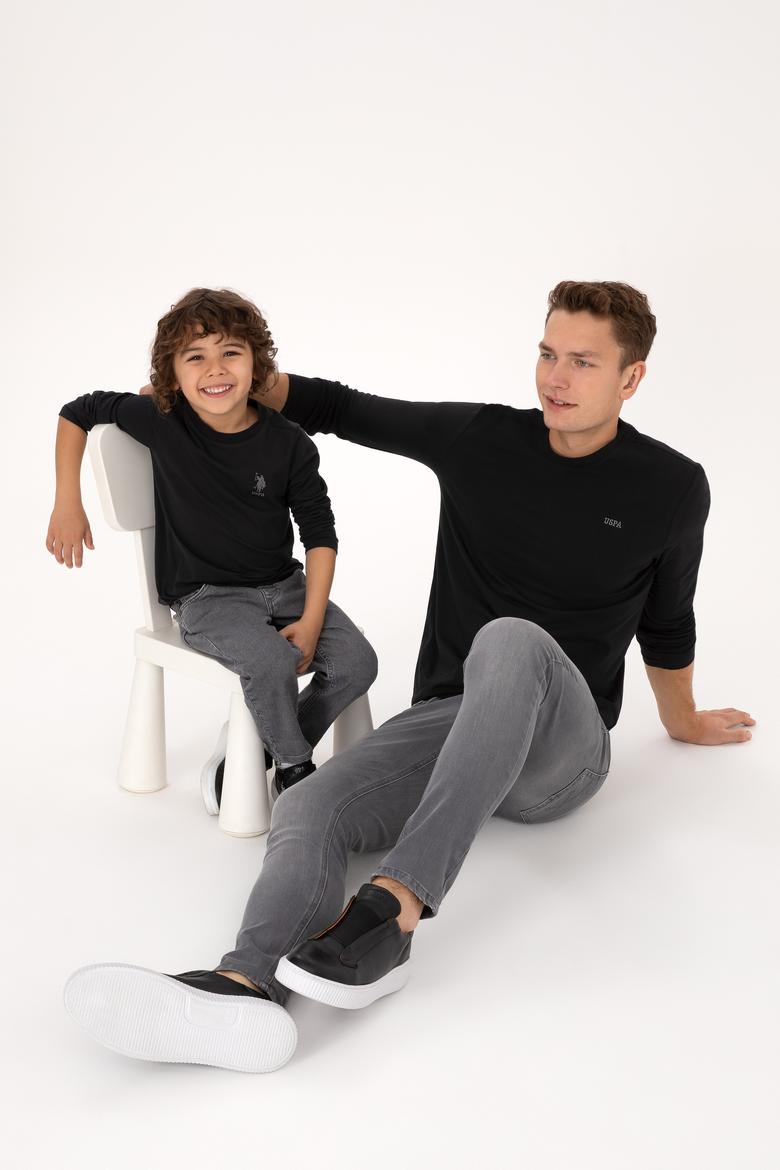 Erkek Slim Fit Bisiklet Yaka Siyah Süprem Basic Sweatshirt