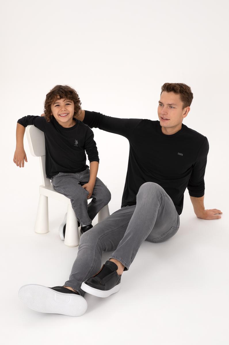 Erkek Slim Fit Bisiklet Yaka Siyah Süprem Basic Sweatshirt