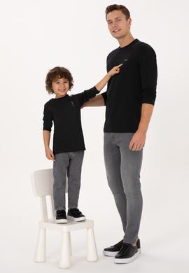 Erkek Slim Fit Bisiklet Yaka Siyah Süprem Basic Sweatshirt - 50313744021