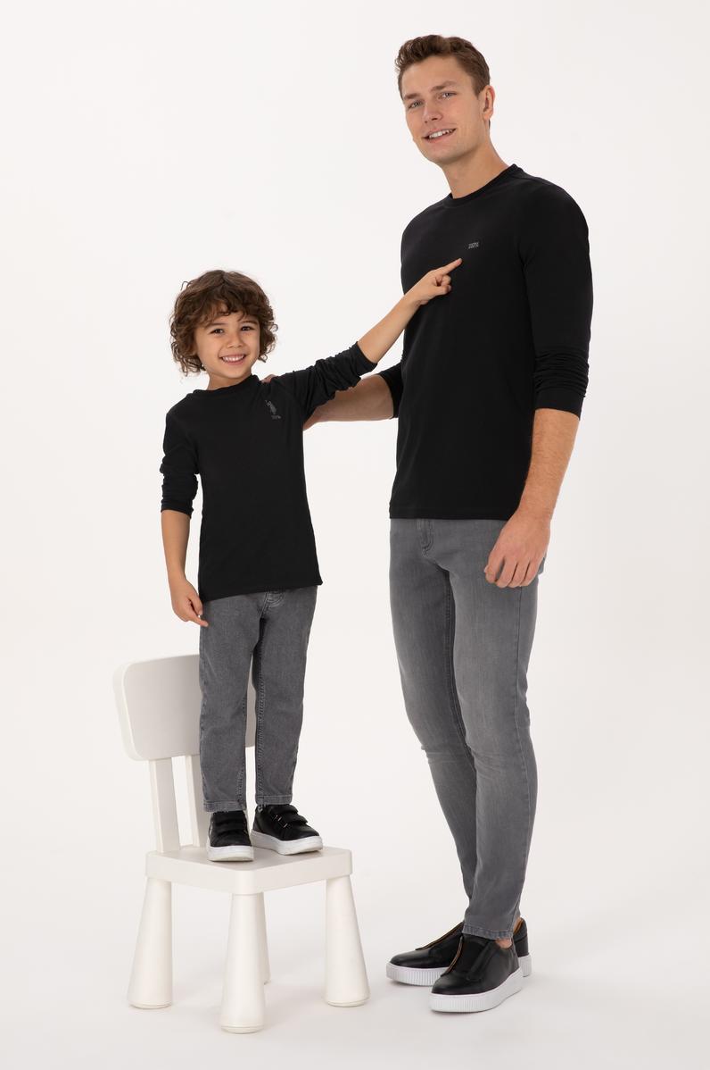 Erkek Slim Fit Bisiklet Yaka Siyah Süprem Basic Sweatshirt