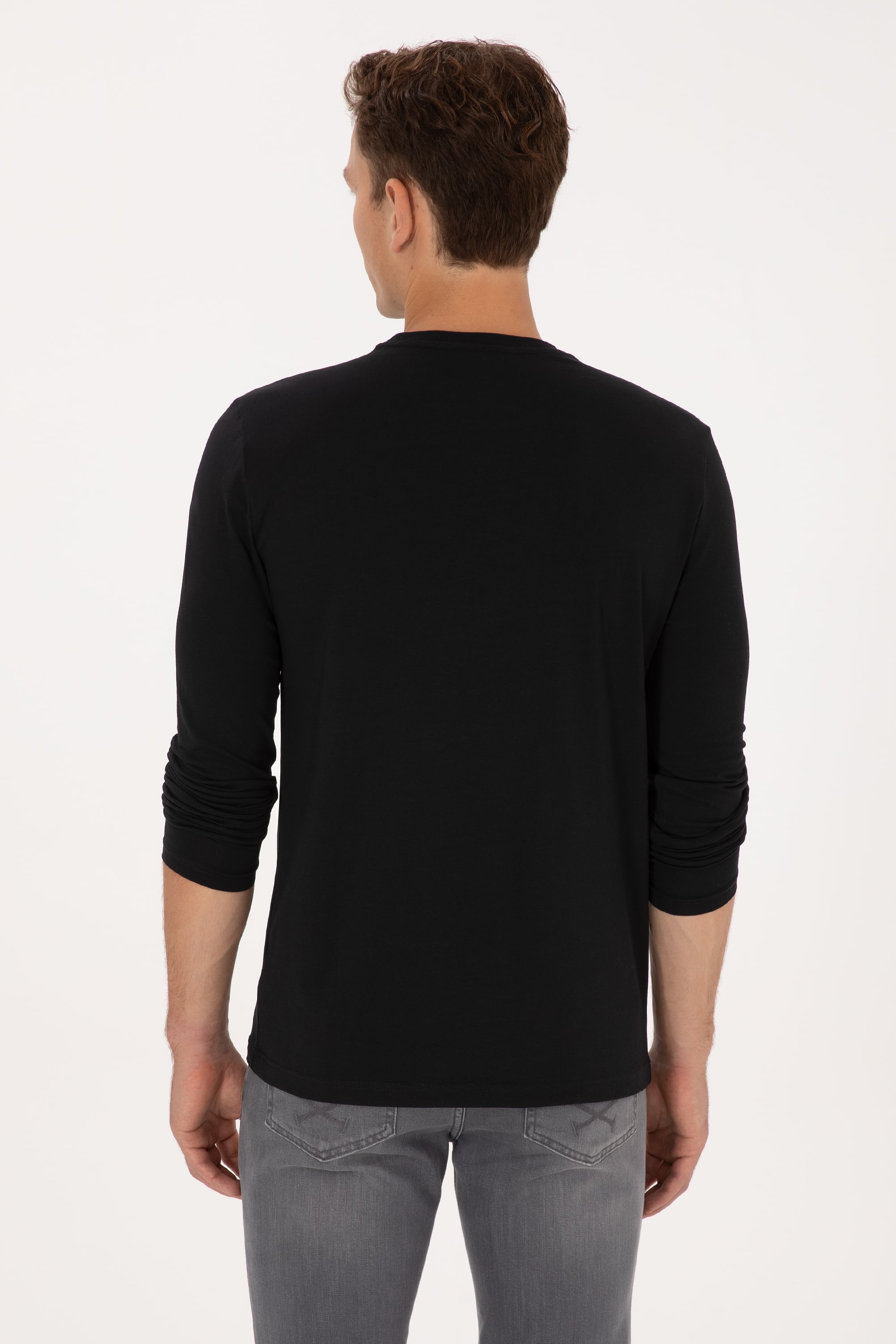 Erkek Slim Fit Bisiklet Yaka Siyah Süprem Basic Sweatshirt