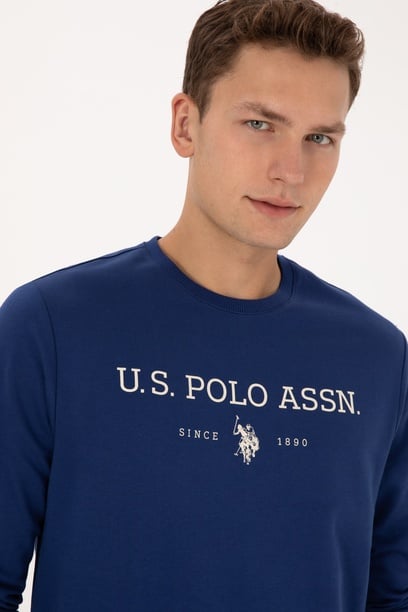 Erkek Regular Fit Bisiklet Yaka İndigo İnce Basic Sweatshirt