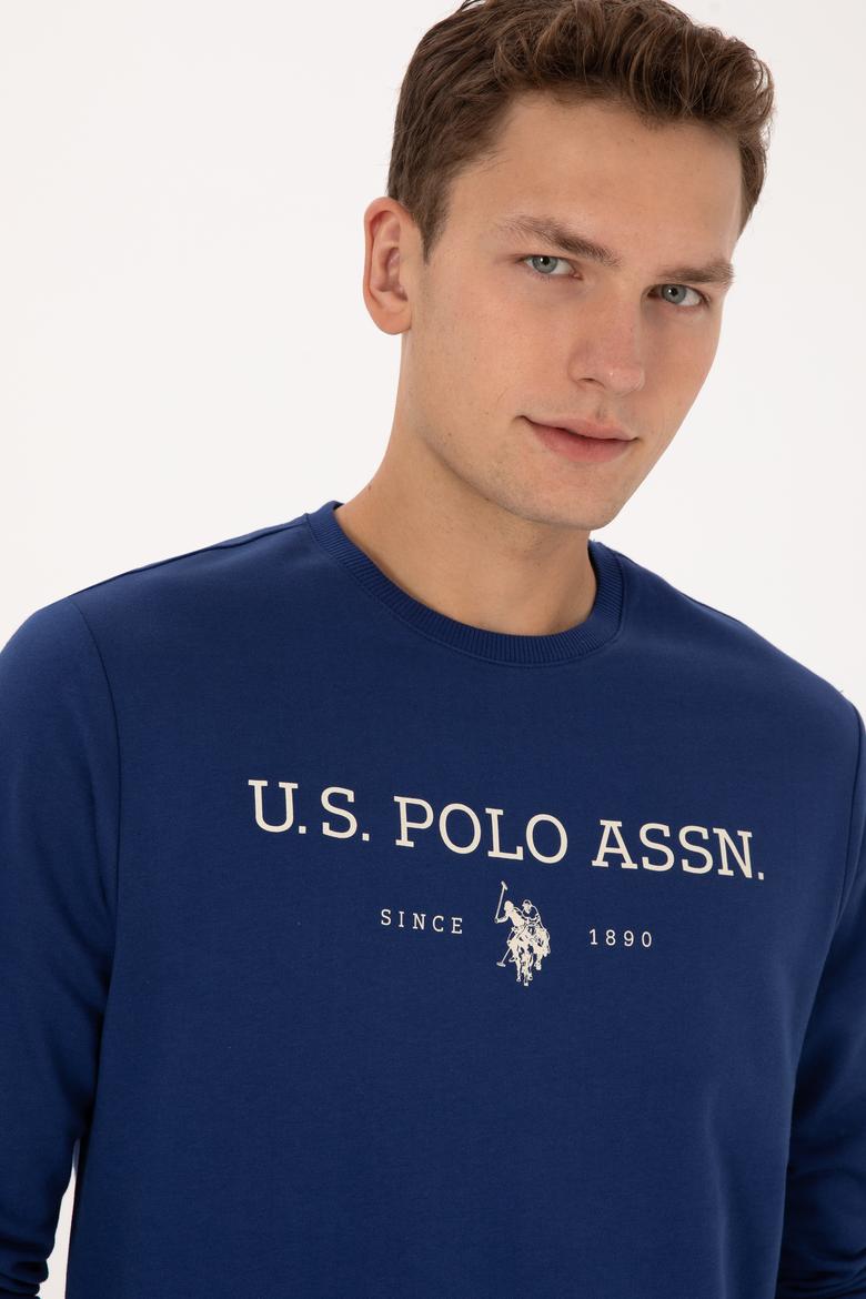 Erkek Regular Fit Bisiklet Yaka İndigo İnce Basic Sweatshirt - 50313743027