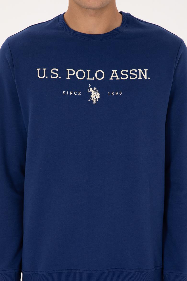 Erkek Regular Fit Bisiklet Yaka İndigo İnce Basic Sweatshirt - 50313743027