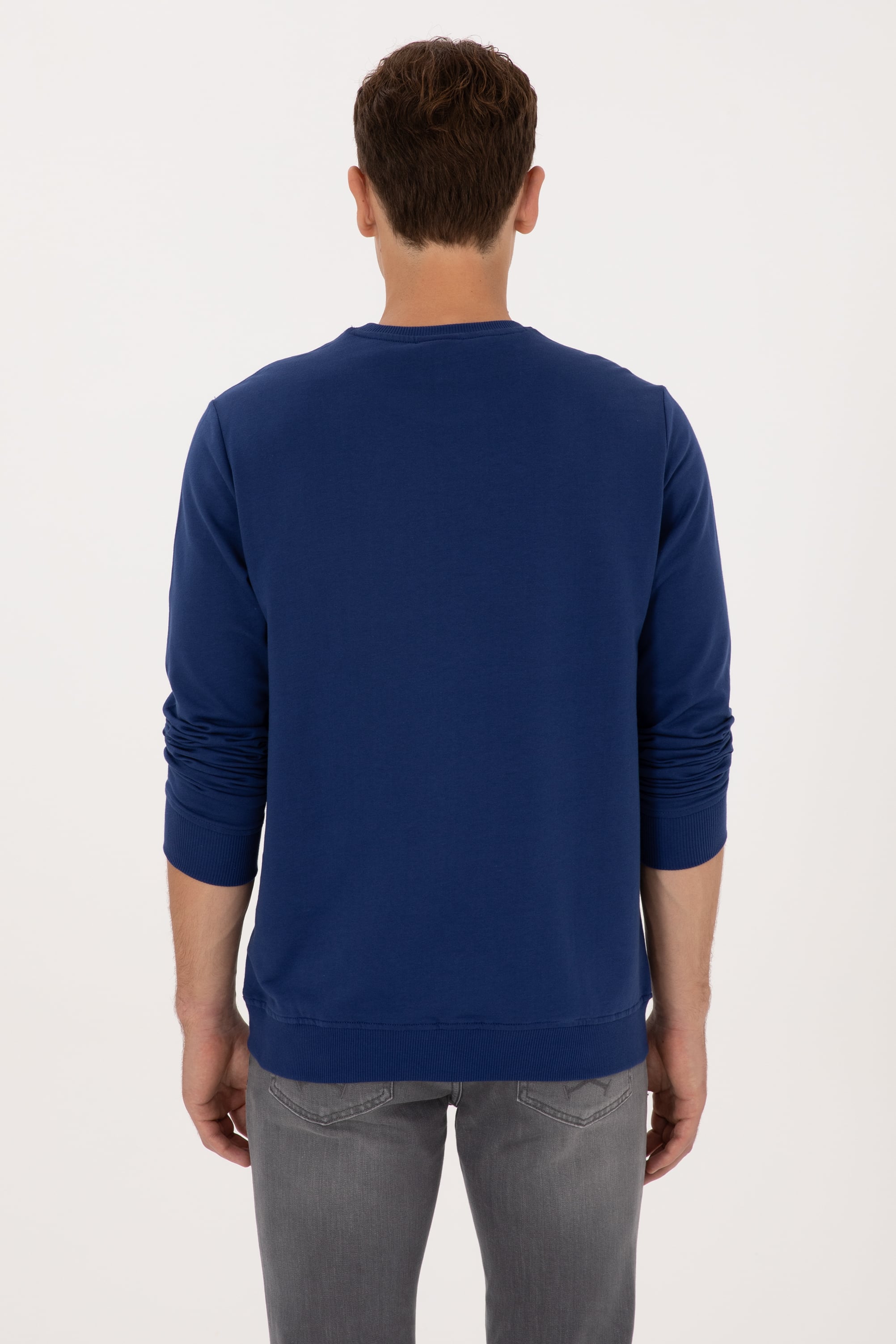 Erkek Regular Fit Bisiklet Yaka İndigo İnce Basic Sweatshirt - Image 5