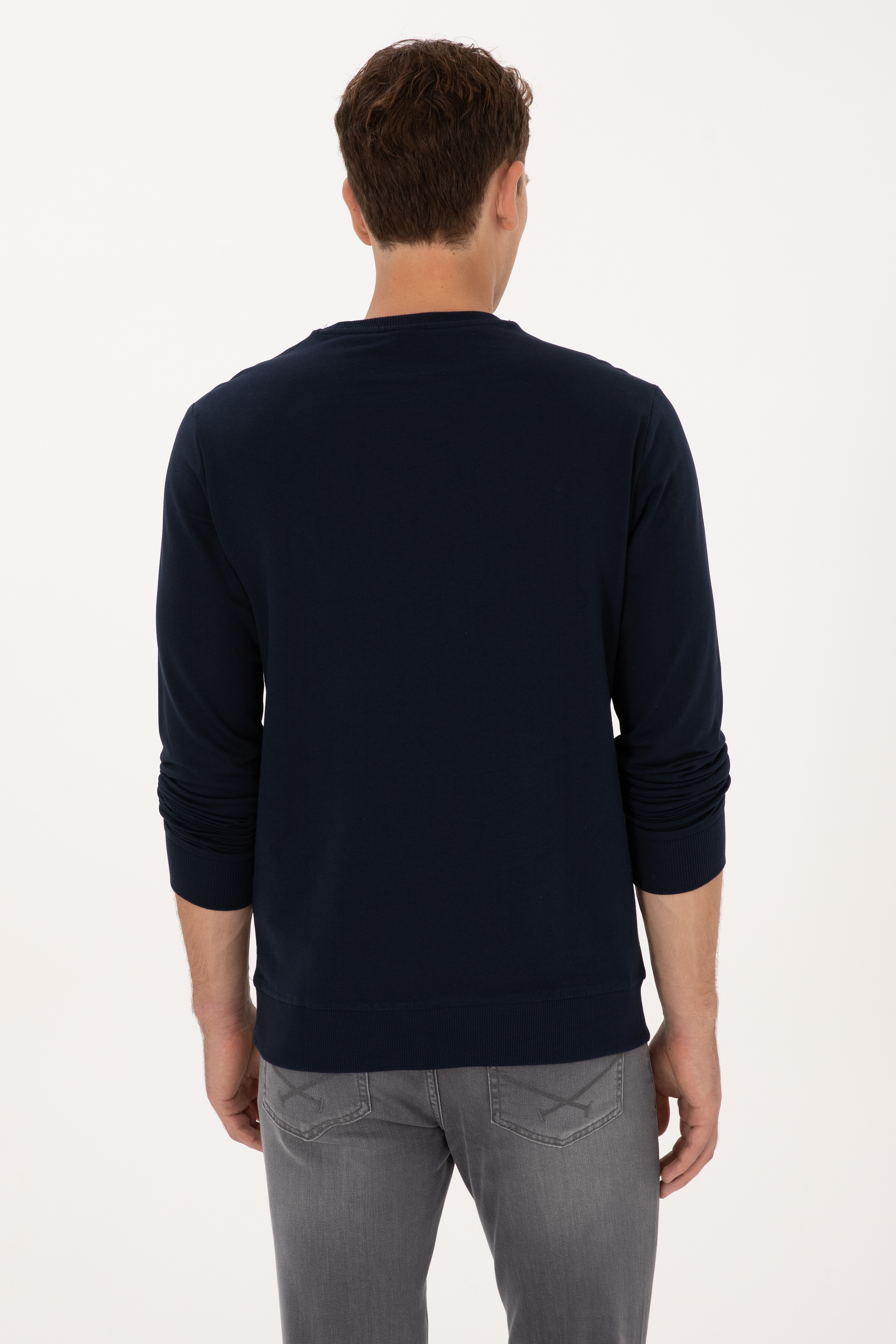 Erkek Regular Fit Bisiklet Yaka Lacivert İnce Basic Sweatshirt - Image 5