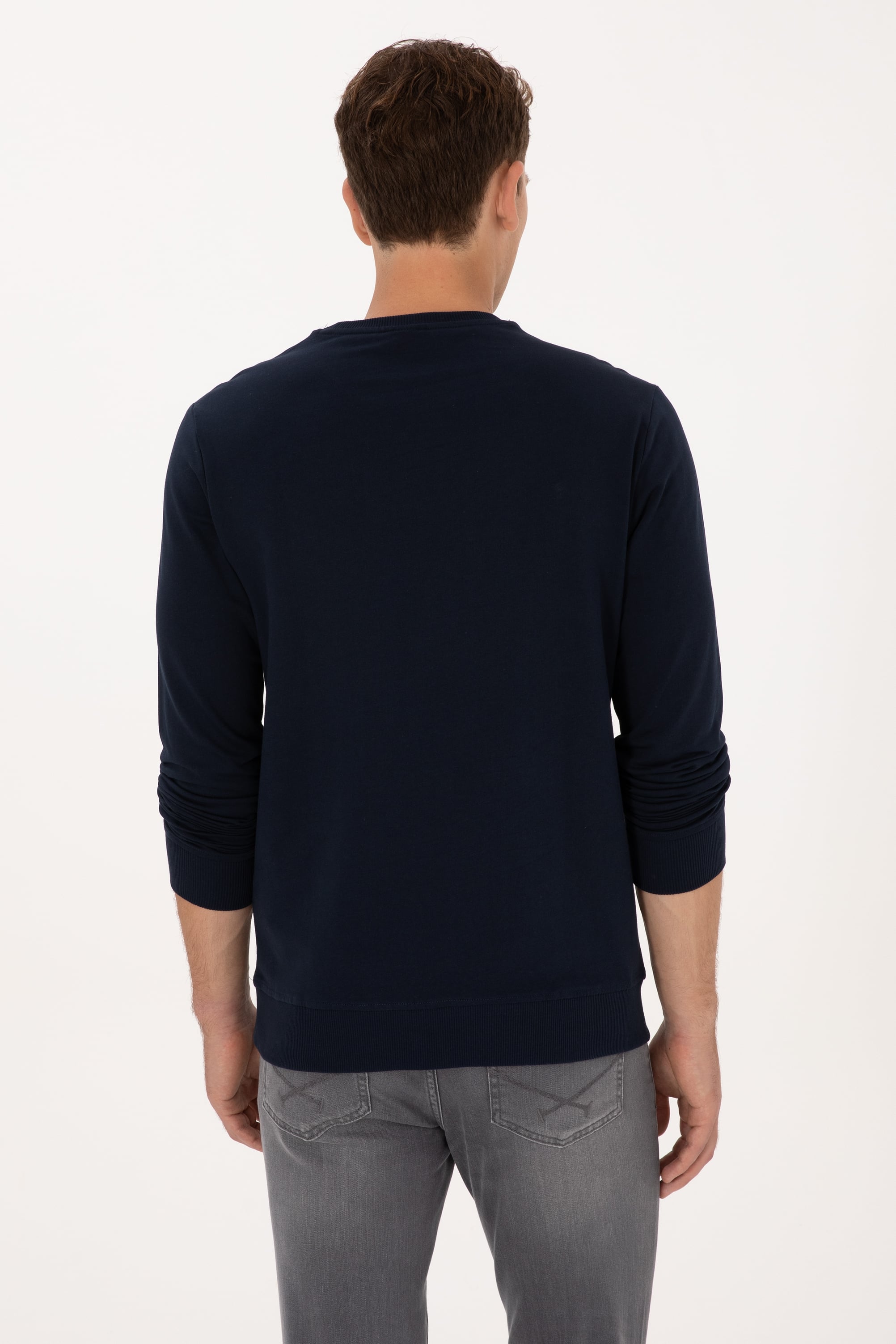 Erkek Regular Fit Bisiklet Yaka Lacivert İnce Basic Sweatshirt