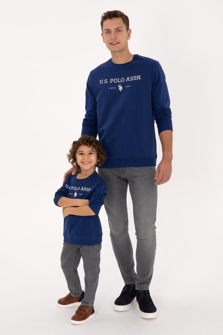 Erkek Regular Fit Bisiklet Yaka İndigo İnce Basic Sweatshirt - 50313743027