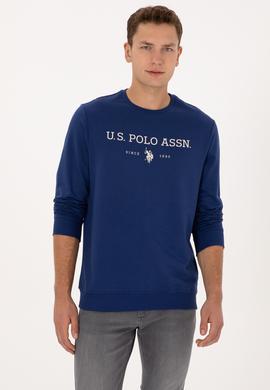 Erkek Regular Fit Bisiklet Yaka İndigo İnce Basic Sweatshirt - 50313743027